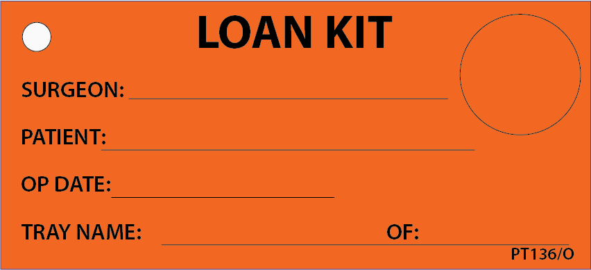 LOAN KIT - 110 x 50, Black print on Orange Tag, 100 per pack with ties