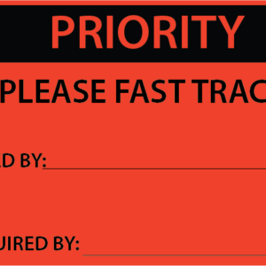 PRIORITY FAST TRACK - 50 x 90, Black print on Red GENERIC (JA), 100 per pack with ties
