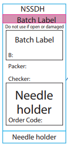 Needle holder - 72x35mm, Black print on white Piggy back Label w/ steam indicator, 500/roll