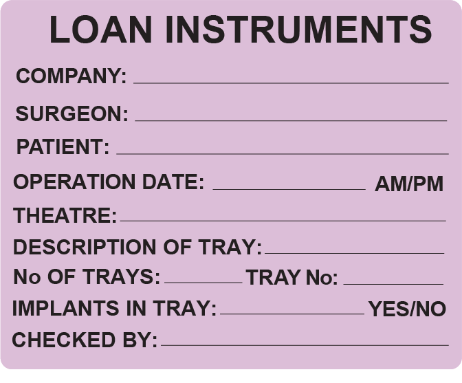 LOAN INSTRUMENTS- PAPER, 100 x 80, Black Print on Violet Label, 400 per roll