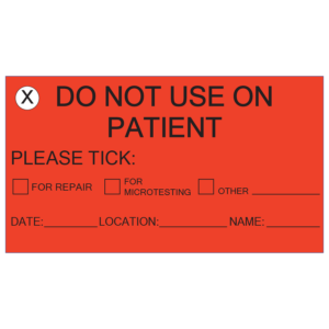 DO NOT USE ON PATIENT - 90x50mm, Black Print on Red Polytag, Pack of 100, with Ties