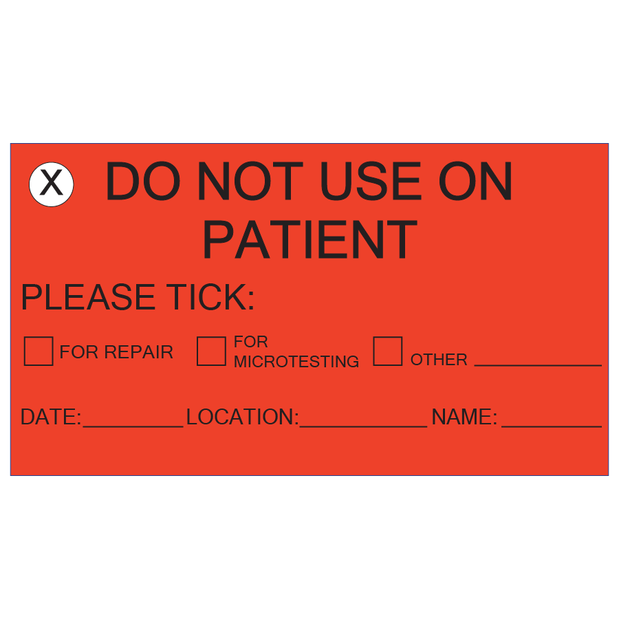 DO NOT USE ON PATIENT - 90x50mm, Black Print on Red Polytag, Pack of 100, with Ties