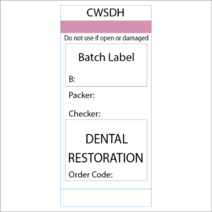 DENTAL RESTORATION - 72X35mm, Black print on white Piggy back label w/ Steam Indicator, 500/roll
