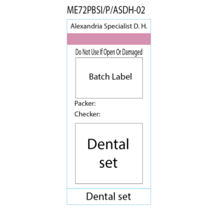 Dental set' Alexandria Specialist D.H. Pre-printed white Piggy Back label with steam indicator 72mm x 35mm 500 per roll