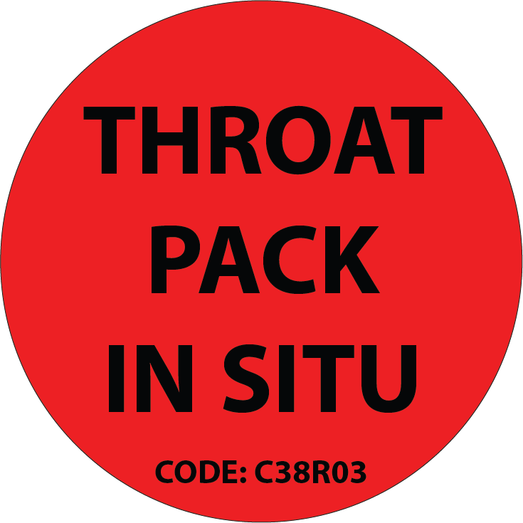 THROAT PACK IN SITU, 38mm, Black print on Fluoro Red Label, 500 per roll