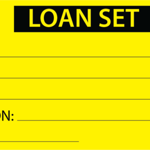 LOAN SET - 50 x 90, Black Print on Yellow Tag, 100 per pack with ties