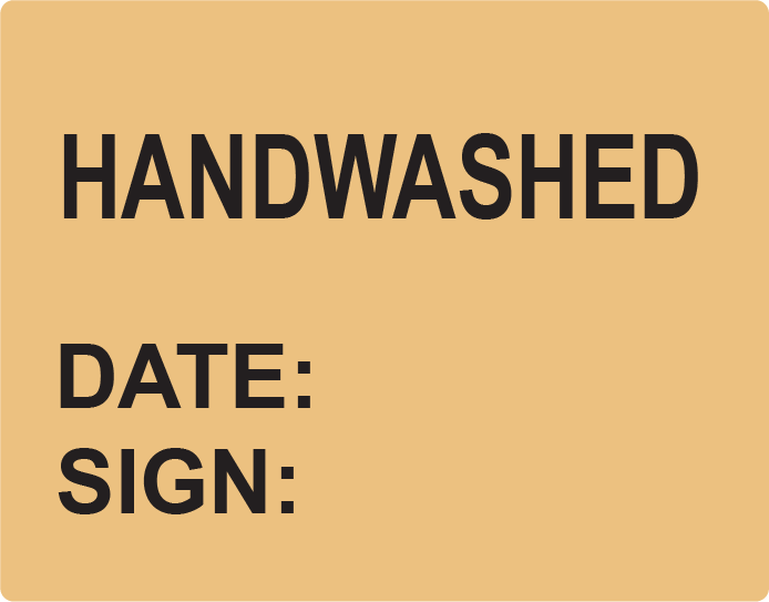 HANDWASHED - 43mm x 55mm, PAPER, Black print on Salmon label, 400 per roll