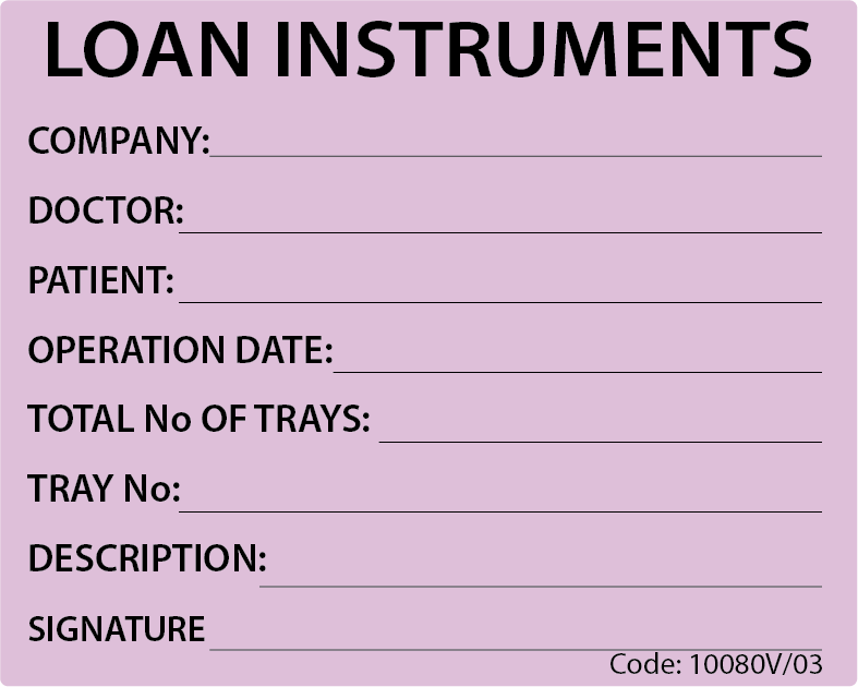 LOAN INSTRUMENTS, 100 x 80, PAPER, Black print on Violet label, 100 x 80, 400 per roll