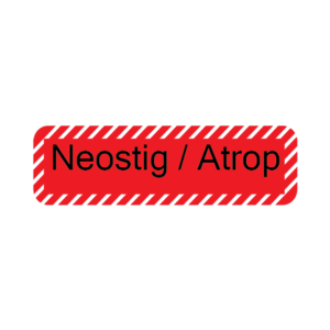 Neostig/Atrop, 40 x 12, PAPER, Black print on Red Label with White Diagonal stripes, 800 per roll