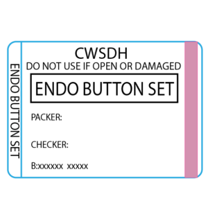 Endo button set - 50 x 35 , Black print on White piggyback Label with steam indicator 500 per roll