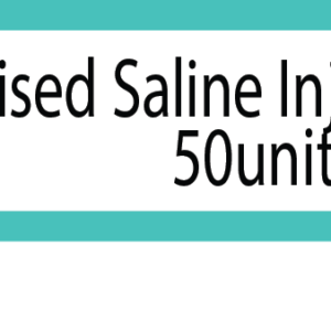 Heparinised Saline Injection 50 units/5ml - 40 x 12 - Black on White with Teal border - Paper with acrylic permanent adhesive 1 label sheet per pouch, 100 per pack - Gamma Sterlised