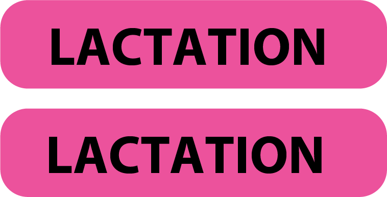 LACTATION , FLUORO PINK LABELS WITH BLACK PRINT 35 x 8 mm 2 UP 1000 PER ROLL