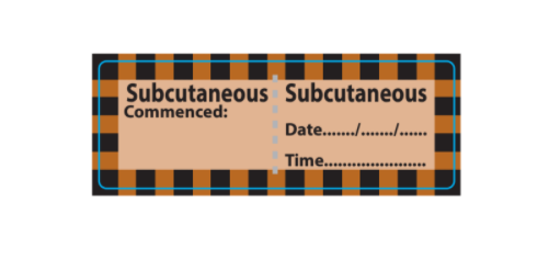 Subcutaneous - 70 x 25mm, perforated, with 4 x Black/Beige hatched border lines, 500 per roll