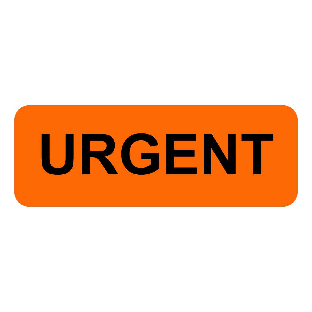 URGENT- 70mm x 25mm Black on Fluoro Orange 500/rl