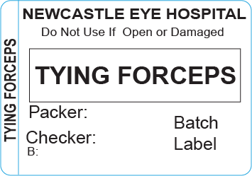 TYING FORCEPS - 50 x 35mm, Piggy Back Label, Black Print, 500 per roll