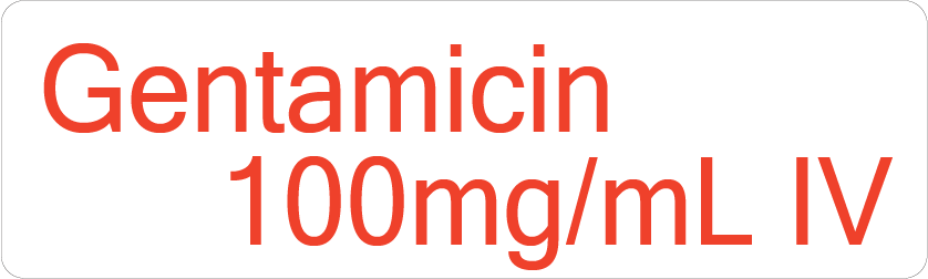 Gentamicin 100mg/mL IV 40 x 12, PAPER, Red print on White Label, 800 per roll