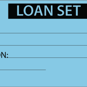 LOAN SET - 50 x 90, Black Print on Blue, with HEARTS, Packs of 100 with Ties