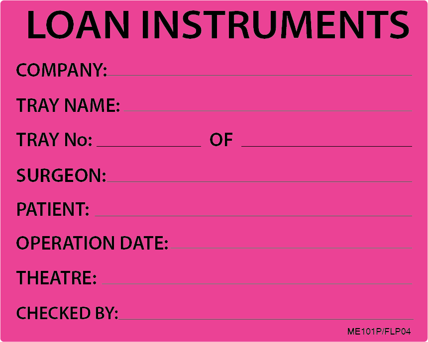 LOAN INSTRUMENT - 100 x 80, PAPER, Black print on Fluoro Pink label, 400 per roll