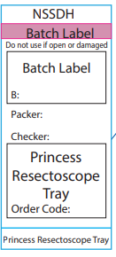 Princess Resectoscope Tray - 72x35mm, Black print on White Piggy back Label w/ SI, 500/roll