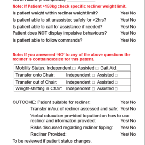 RECLINER CHECKLIST- A4 label Sheet with two A5 labels, 210 x 148, PAPER, 100 Sheets per pack