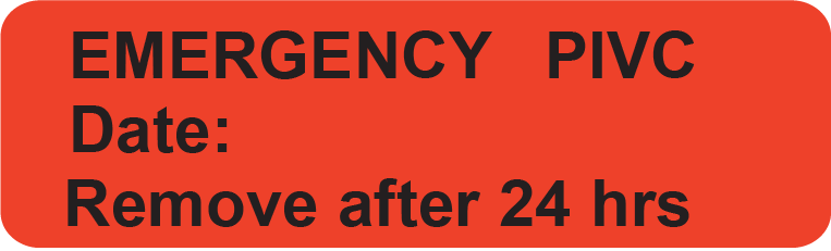 EMERGENCY PIVC- 40 x 12,black print on red label, POLY, 800 PER ROLL.