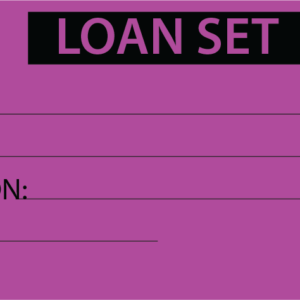 LOAN SET - 50 x 90, Black Print on Violet, with HEARTS, Packs of 100 with Ties