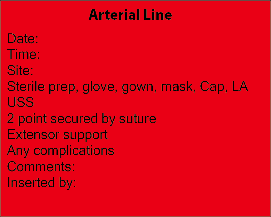 Arterial Line- 100 x 80, PAPER, Black print on Red Label, 400 per roll