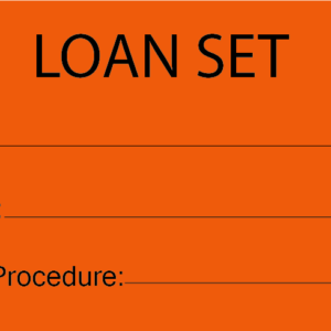 LOAN SET - 50 x 90, Black Print on Orange, 100 tags per pack with ties