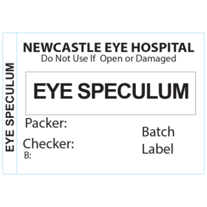 Eye Speculum - 50x35mm, Black print on Piggy Back Label, 500 per roll - No indicator