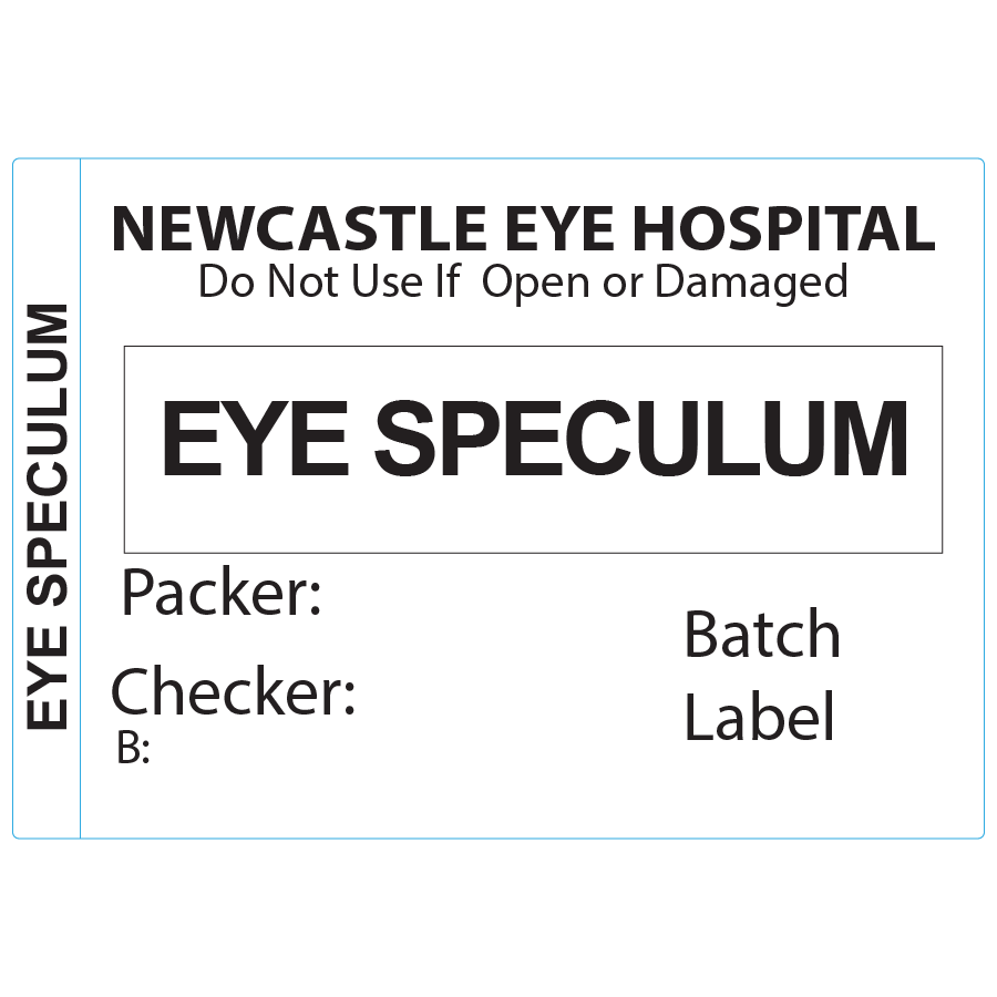 Eye Speculum - 50x35mm, Black print on Piggy Back Label, 500 per roll - No indicator