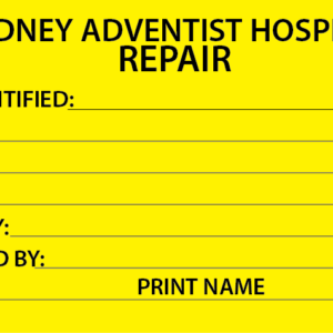 REPAIR - Black Print on Yellow (SYDNEY ADVENTIST) 50 x 90, 100 per pack with Tie