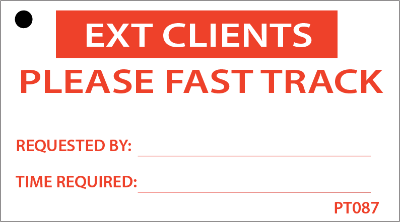 EXT CLIENTS - 70 x 90, Red Print on White, 100 per pack with ties