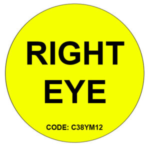 RIGHT EYE - 38mm Black print on Fluoro Yellow - 500p/rl