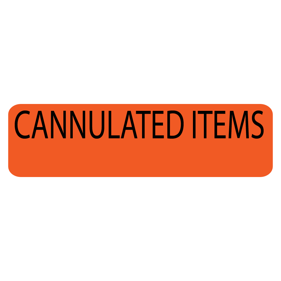 CANNULATED ITEMS - 40 x 12 , PAPER, Black print on Fluoro Orange Label, 800 per roll