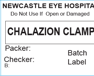 CHALAZIAN CLAMP - 50 x 35mm, Piggy Back Label, Black Print, 500 per roll