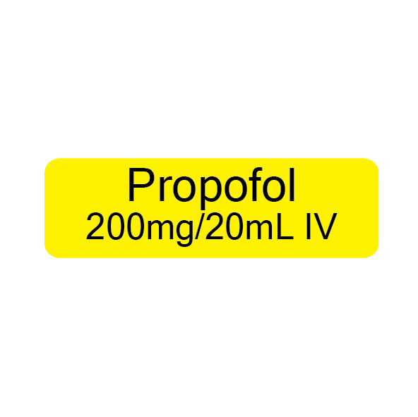 Propofol 200mg / 20mL IV, 40 x 12, PAPER, Black print on Yellow Label, 800 per roll