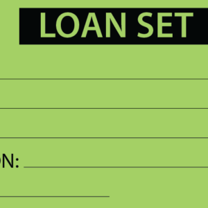 LOAN SET - 50 x 90, Black Print on Green, 100 per pack with ties