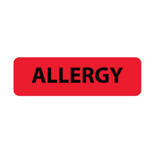 ALLERGY, 40 x 12, PAPER, Black print on Red Label, 800 per roll