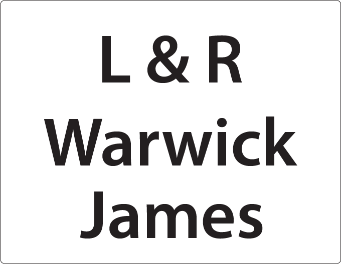 L & R Warwick James -27mm x 36mm Black Print on White Label, 400 per roll