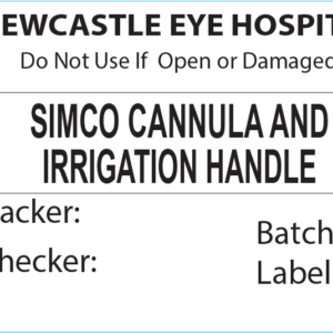 SIMCO CANNULA AND IRRIGATION HANDLE Piggy Back Label printer 50 x 35 mm 500 per roll