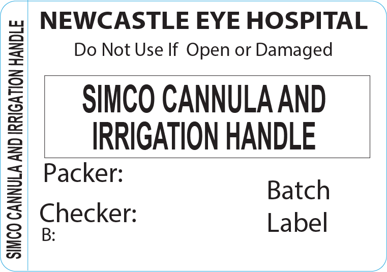 SIMCO CANNULA AND IRRIGATION HANDLE Piggy Back Label printer 50 x 35 mm 500 per roll