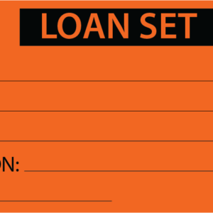 LOAN SET - 50 x 90, Black Print on Orange, 100 per pack with ties