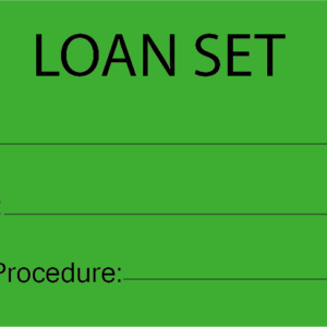 LOAN SET - 50 x 90, Black Print on Green, 100 tags per pack with ties