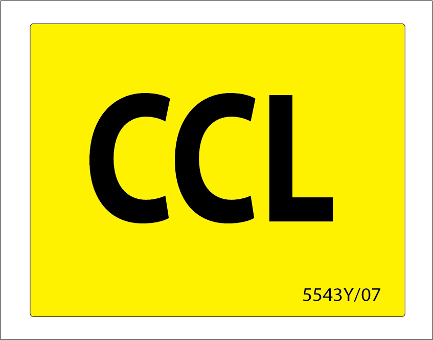 CCL - Black print on Yellow label, 43mm x 55mm, 400 per roll