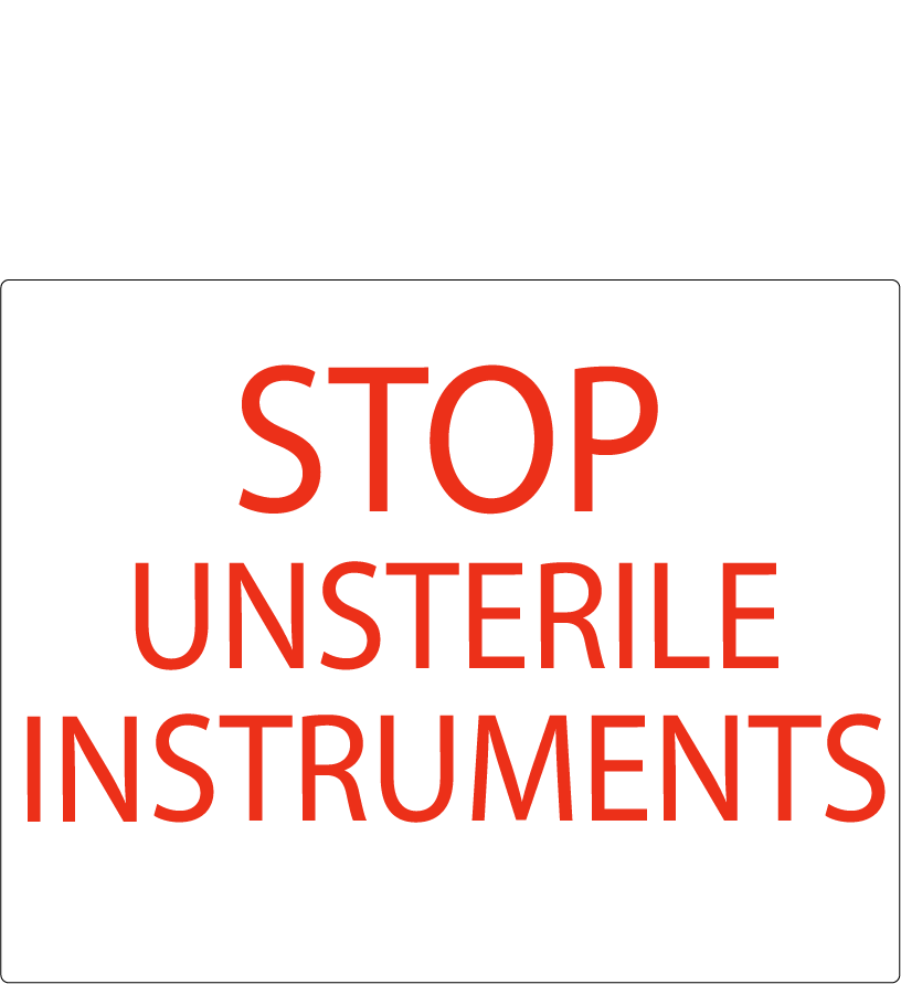STOP UNSTERILE INSTRUMENTS -43mm x 55mm Red Print on White Label, 400 per roll