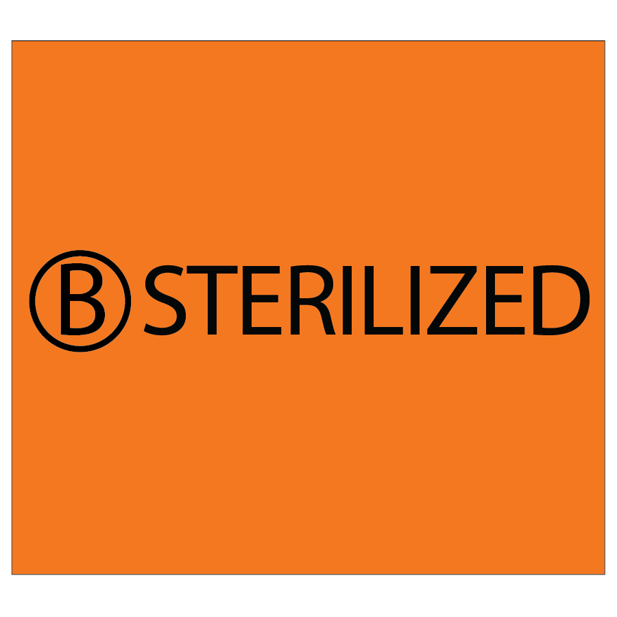 STERILIZED LABEL - Black print on ORANGE Label 1500/rl