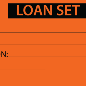 LOAN SET - 50 x 90, Black Print on Orange, with HEARTS, Packs of 100 with Ties