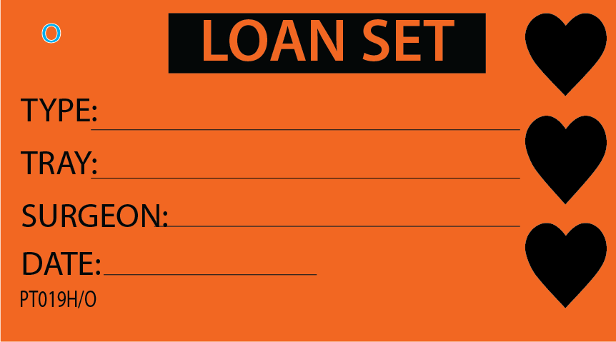 LOAN SET - 50 x 90, Black Print on Orange, with HEARTS, Packs of 100 with Ties