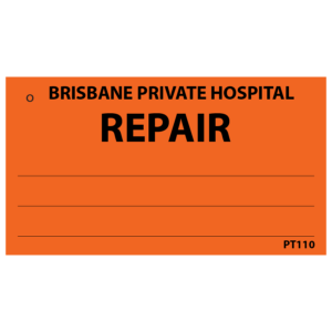 REPAIR BRISBANE PRIVATE - 50x90mm, Black Print on Orange Polytag, 100 per pkt