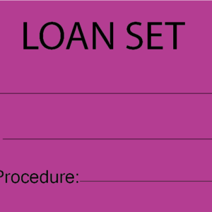 LOAN SET - 50 x 90, Black Print on Violet, 100 tags per pack with ties